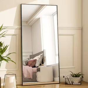 34 in. W x 76 in. H Rectangular Classic Black Aluminum Alloy Framed Full Length Mirror Standing Floor Mirror