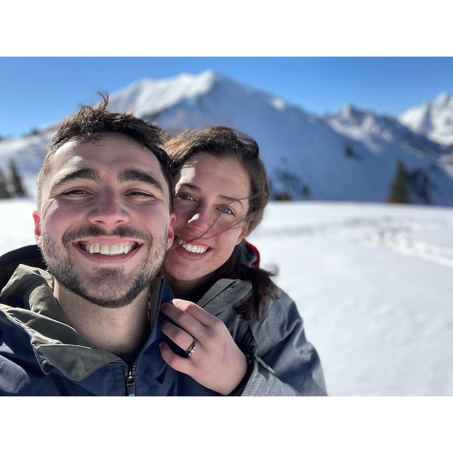 Post-proposal pic under the Highland Bowl, February 2022