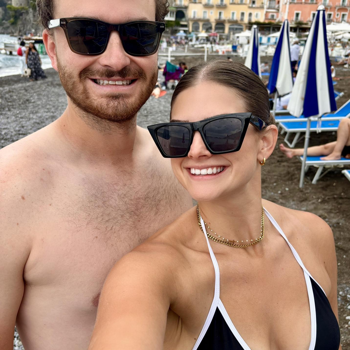 On the beach in Positano! This was just a few hours before Jack proposed.