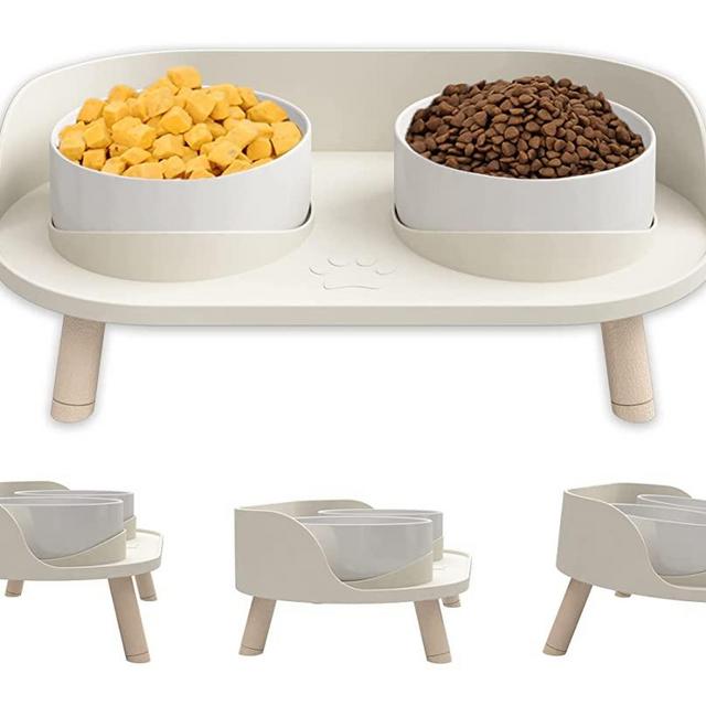 Cat Food Bowls, Elevated Ceramics Dog Cat Bowls Stand with No-Spill Design,3 Adjustable Heights Anti Vomiting Cat Water Bowl,5 inches Raised Bowl for Medium and Small Size Dog Cats