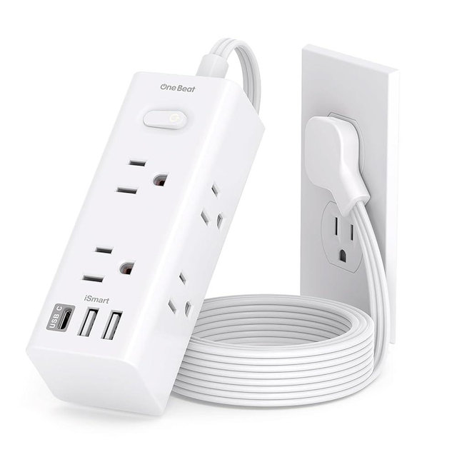3Ft Extension Cord with Multiple Outlets, Flat Plug Power Strip Surge Protector with Short Extension Cord, 6 Outlet 3 USB Ports (1 USB C), Multi Outlet Wall Plug for Travel, College, Dorm Essentials