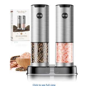 Salt and Pepper Grinder Set- Automatic Battery Pepper Mill Shakers - Stainless Steel