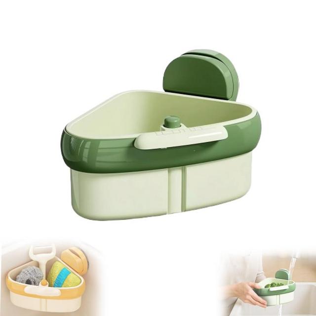 Corner Sink Strainer,2025 New Suction Cup Press Sink Strainer Basket,Automatic Dumping food Waste Catcher for Sink,Faucet Sponge Storage Rack,Corner Sink Trash Catcher for Food Waste (Green 1PCS)
