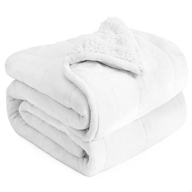 Weighted Blanket 15 lbs 60x80 inches, Cottonblue Queen Size Flannel and Shaggy Sherpa Warm Heavy Blanket, Great for Calming and Relax, Fluffy Soft Bedding Blanket, Snow White