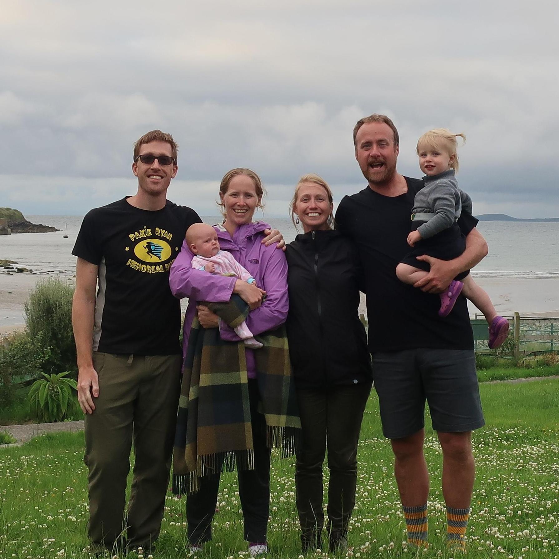 The fateful trip to Ireland, with the whole crew: Pierce's brother-in-law Alan, sister Sarah, baby Cora, and Clare.