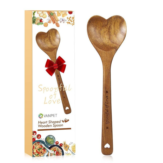 Wooden Heart Spoons - Heart Shaped Wooden Spoon Kitchenware for Cooking with Love, Unique Mother's Day Gifts for Cooks Hostesses Mom Grandma Wife Weddings House Warming Kitchen Accessories (1 PC)
