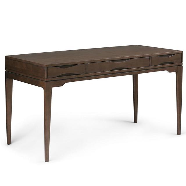 SIMPLIHOME Harper Desk - 60 Inch Wide Solid Wood Writing Desk in Walnut Brown, Mid-Century Modern Home Office Computer Table for Workspace or Study with 2 Drawers and Flip-Down Keyboard Tray