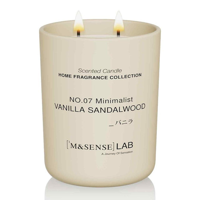M&SENSE Natural Soy Large Candle| Vanilla Sandalwood | 16.6 oz, 95H Burn | Mini Spring Scented Candles for Relaxation, Valentines Day Gift, Home Décor | for Bedroom, Office, Party