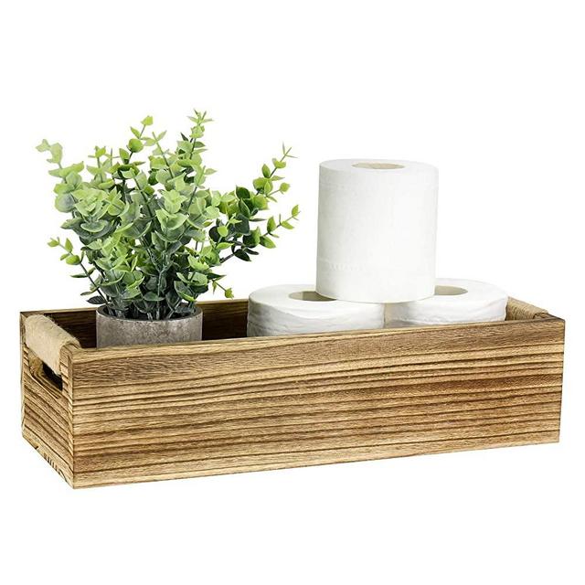 Bathroom Decor Box Toilet Paper Holder Wood Tank Box Paper Storage Basket with Artificial Flower Bathroom Kitchen Table Counter Funny Farmhouse Rustic Home Decor