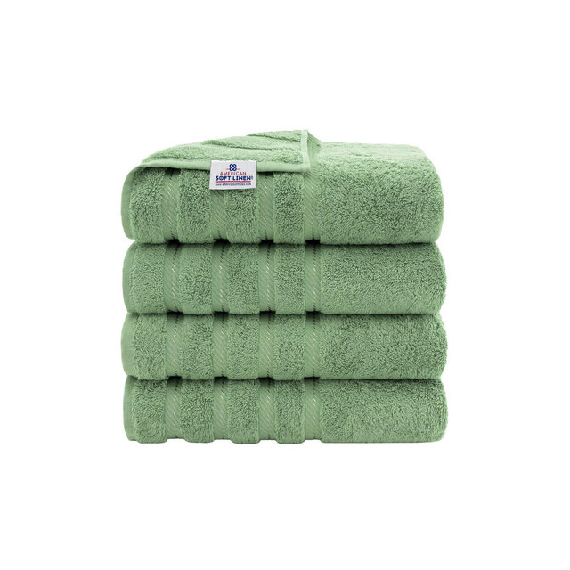 American Soft Linen 4 Pack Bath Towel Set, 100% Cotton, 27 inch by 54 inch Bath Towels for Bathroom, Sage Green