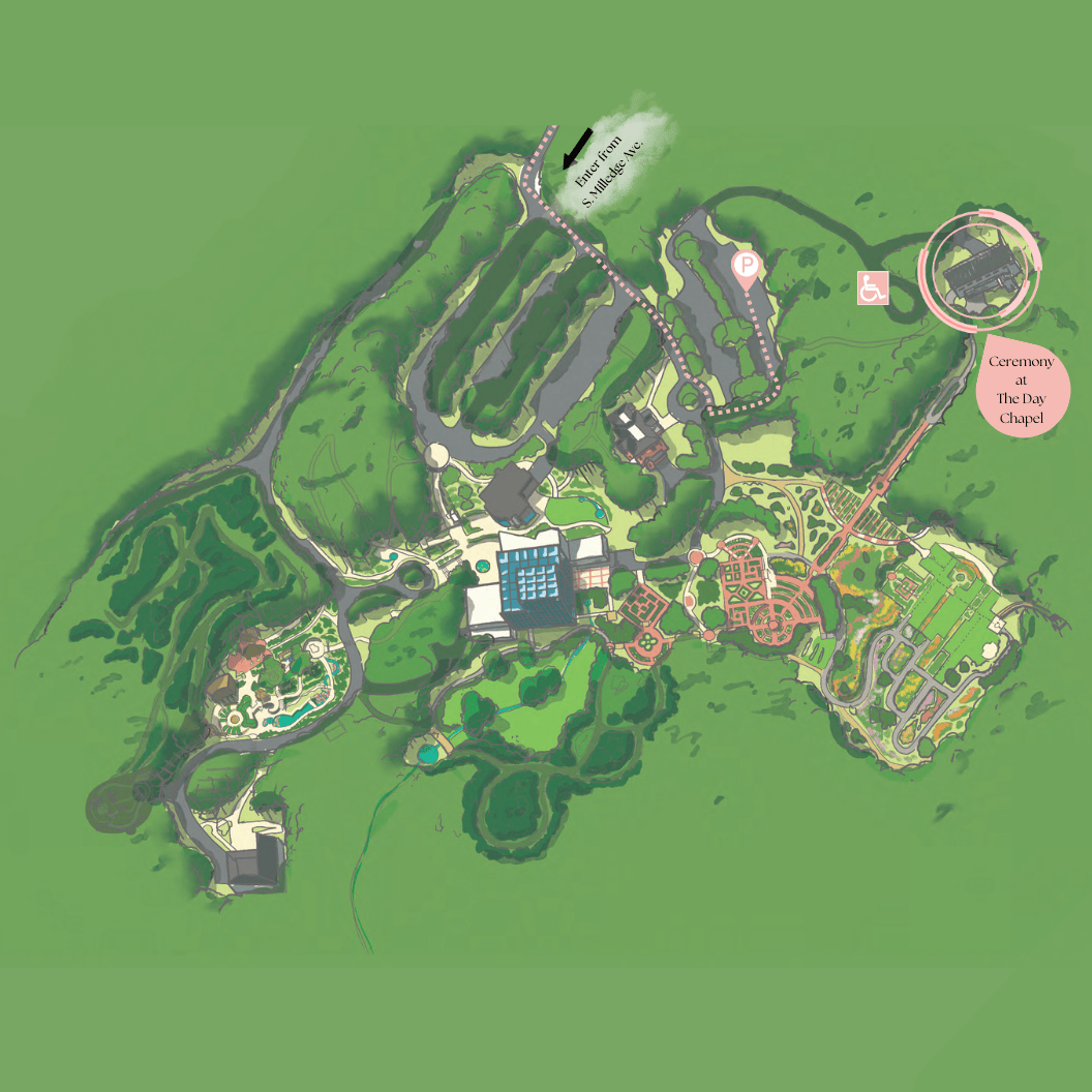 We will start with the ceremony at the Day Chapel, so this is where you will want to park you car to start.