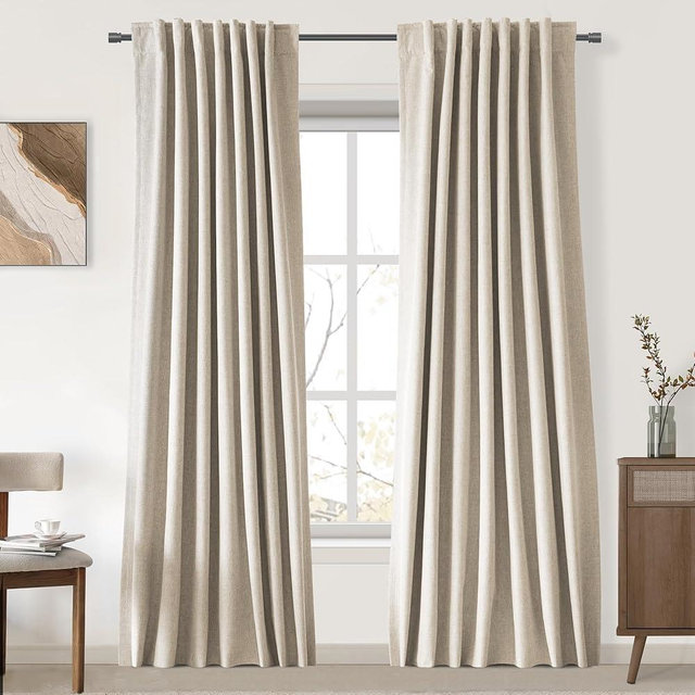 UHITECH Linen Blackout Curtains 72 Inch Length 2 Panels Set Thermal for Living Room Black Out Drapes for Bedroom Nursery Modern Farmhouse Darkening Curtain(Oatmeal, 52W x 72L)