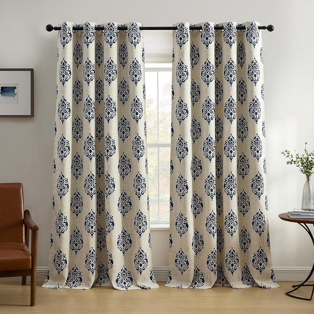 Elrene Home Fashions Navara Medallion Room-Darkening Window Curtain, Single Panel, 52" x 84" (1 Panel), Navy