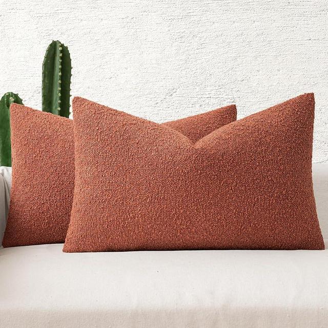 MIULEE Set of 2 Decorative Couch Pillow Covers 12x20 Inch Rust Neutral Throw Pillows Textured Boucle Accent Solid Cushion Pillowcase Spring Cozy Soft Chair Sofa Bedroom Livingroom Home Decor