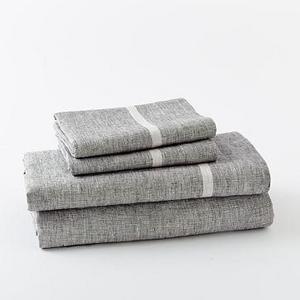 Belgian Linen Border Stripe Sheet Set, Queen, Slate