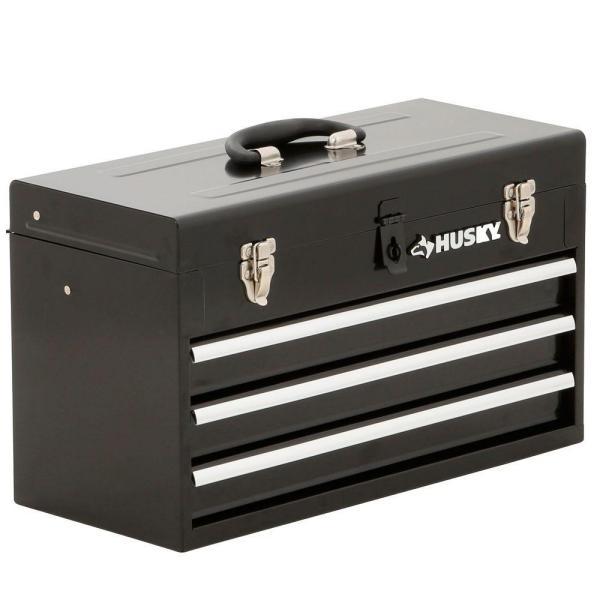 20 in. 3-Drawer Small Metal Portable Tool Box with Drawers and Tray
