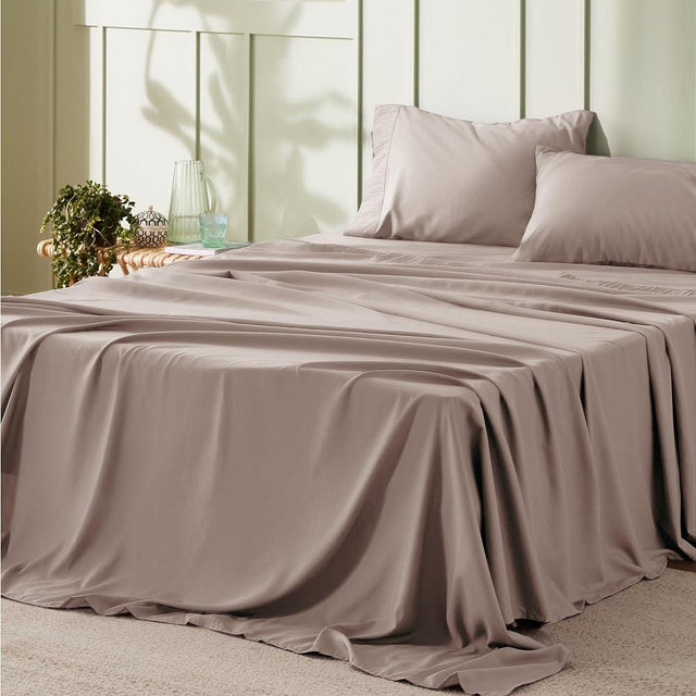 Bedsure Queen Sheet Set - Soft Sheets for Queen Size Bed, 4 Pieces Hotel Luxury Khaki Queen Sheets, Easy Care Polyester Microfiber Cooling Bed Sheet Set