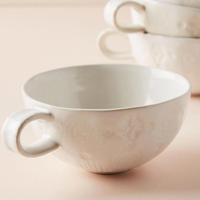 Anthropologie Old Havana Mugs | White, Set of 4