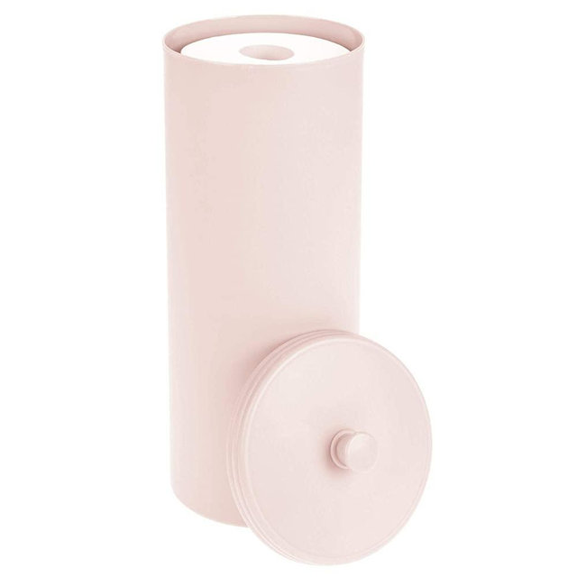 mDesign Plastic Free Standing Toilet Paper Holder Canister - Storage for 3 Extra Rolls of Toilet Tissue - for Bathroom/Powder Room - Holds Mega Rolls - Light Pink/Blush