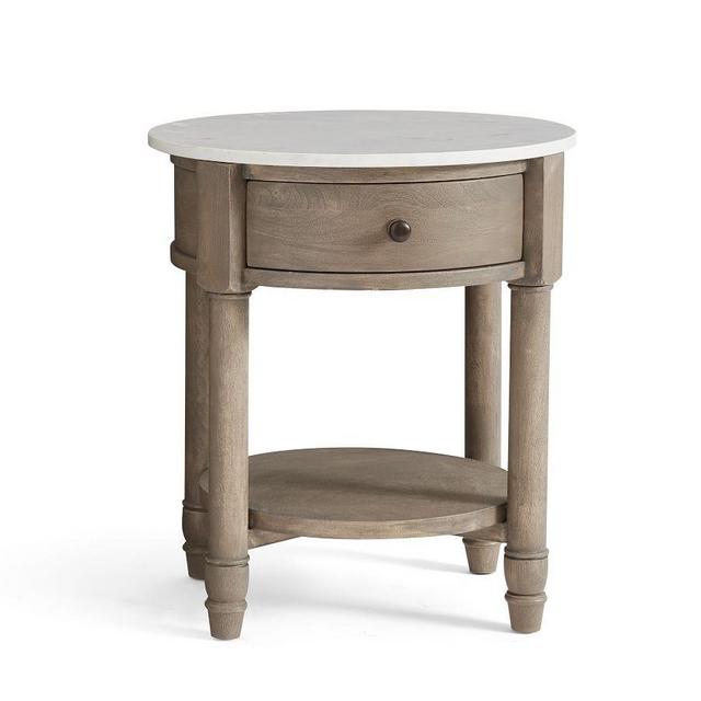 Alexandra 21" Round Marble Nightstand, Gray Wash