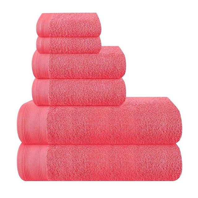 MALLONI HOME Ultra Soft 6 Pack Cotton Towel Set, Contains 2 Bath Towels 28x55 inch, 2 Hand Towels 16x24 inch & 2 Wash Coths 12x12 inch, Ideal Everyday use, Compact & Lightweight - Coral Orange