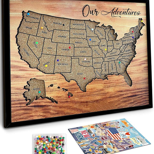 flinelife Usa Map, 12x10, Cork Board Usa Travel Map, Map of United States, Vacation Map Tracker, Perfect Travel Map For Couples Gift
