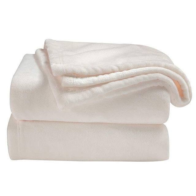 Bedsure Flannel Fleece Blanket Twin Size (60"x80"), Cream - Lightweight Blanket for Sofa, Couch, Bed, Camping, Travel - Super Soft Cozy Microfiber Blanket