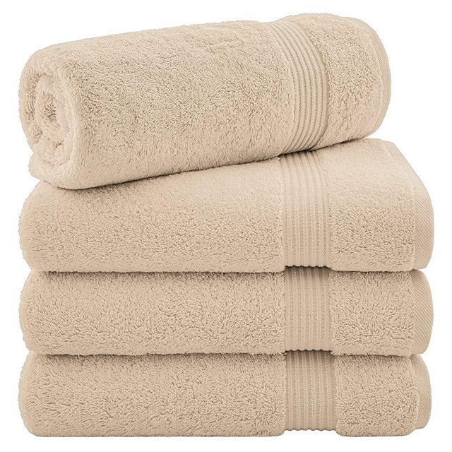 Hotel & Spa Quality 100% Turkish Genuine Cotton, Absorbent & Soft Decorative Luxury 4-Piece Bath Towel Set by United Home Textile, Sand Taupe