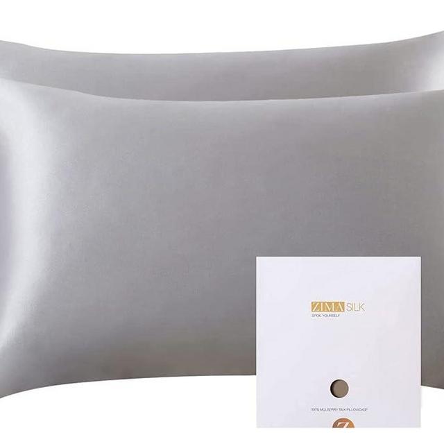 ZIMASILK 100% Pure Mulberry Silk Pillowcase 2 Pack, Soft and Smooth,Both Sides Premium Grade 6A Silk,600 Thread Count,with Hidden Zipper (Queen 20''x30'',Grey)