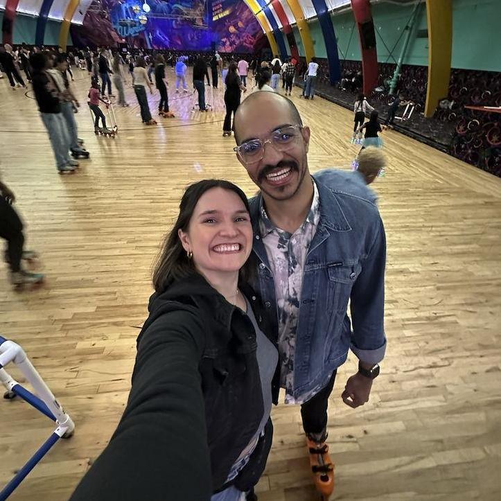 Each month, we swap planning our monthly date. This night was rollerskating + a fun space-themed bar!