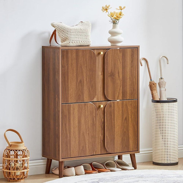 BERRYMERRY Shoe Storage Cabinet with 2 Flip Drawers,Unique Hidden Shoe Storage Rack for Entryway, Freestanding Shoe Organizer Cabinet for Front Door, Living Room