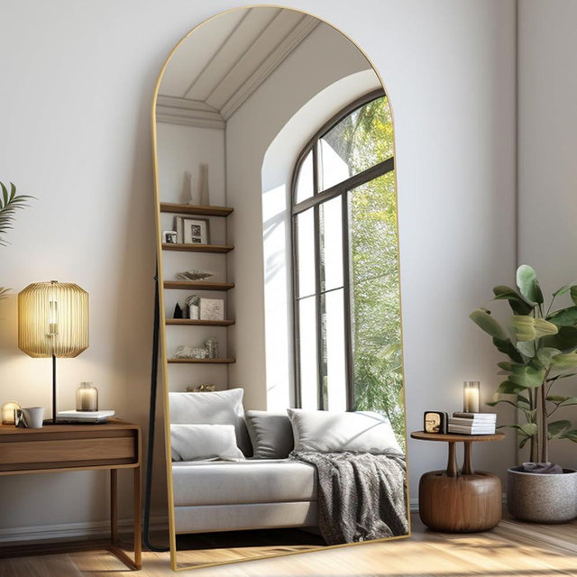 Anpark Gold Arched Oversized Mirror Full Length with Stand 34" x 76" Large Full Body Dressing Mirror Standing Floor Mirror for Bedroom Wall Mounted Mirror for Living Room Home Decor