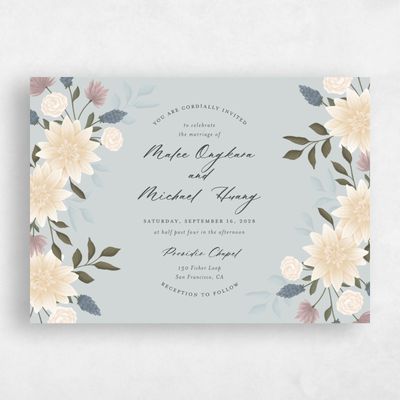 Blue Floral Wedding Invitation - Simeri Landscape