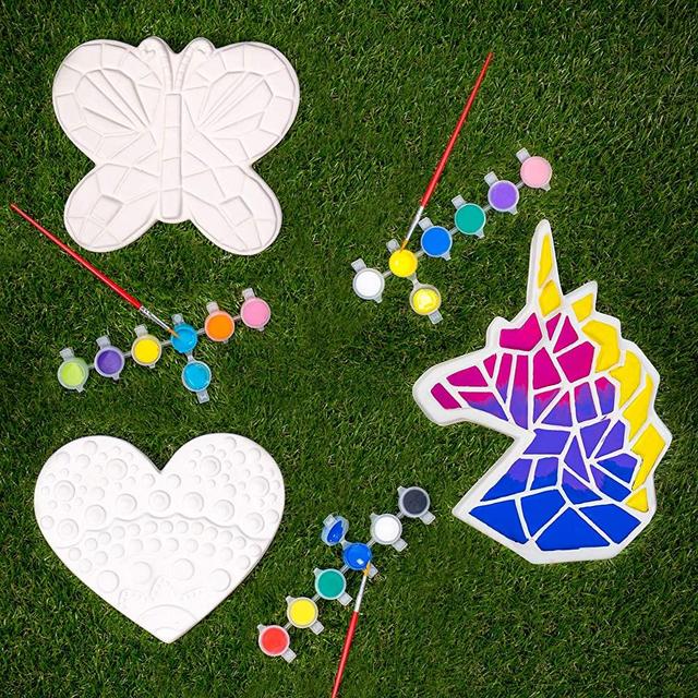 Creative Roots Paint Your Own Stepping Stones Multipack with Butterfly, Unicorn & Heart Stepping Stones by Horizon Group USA
