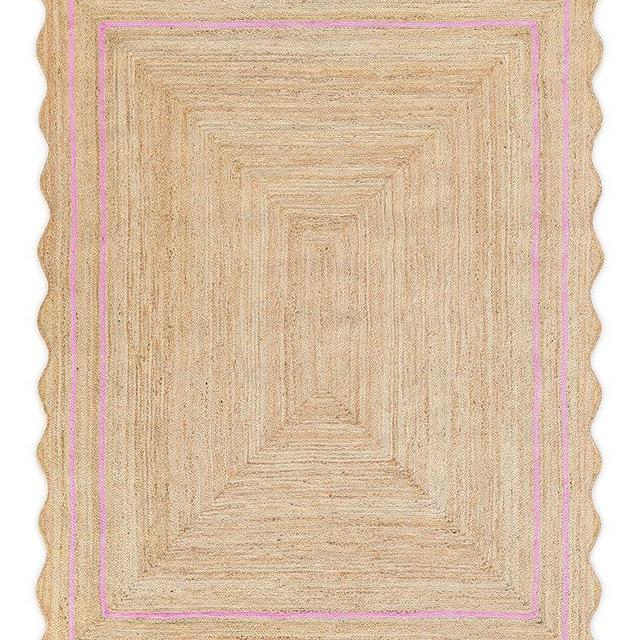 Weaving Village Wave Scalloped Natural Jute Runner, Light Pink (3'x5'): Boho Farmhouse Scallop Entryway Rug