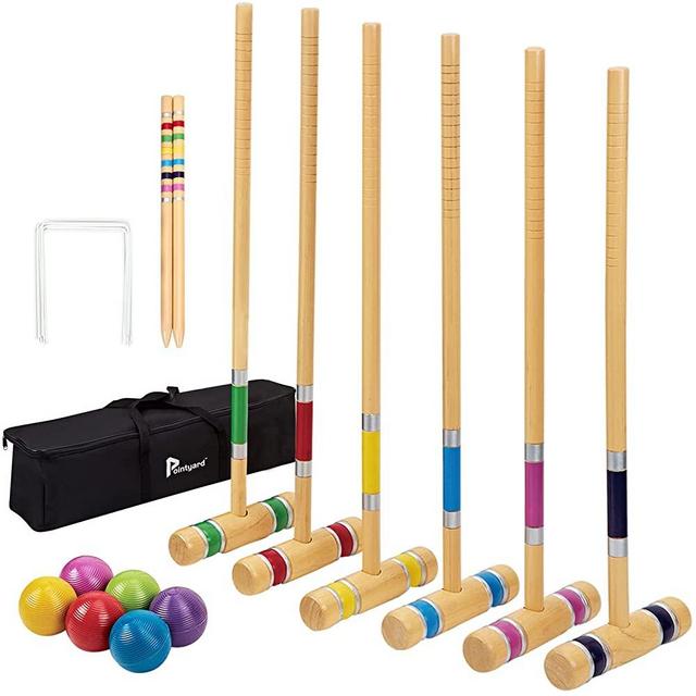 Pointyard Six Player Croquet Set, 28’’ Croquet Set with Wooden Mallets/Colored Ball/Wickets/Stakes for Adults/Teenager/Family-Perfect for Lawn/Backyard Game/Park (Includes Carry Bag)
