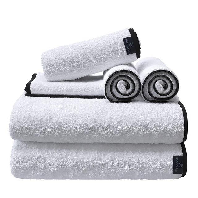 Macouba Bath Towel Set of 6 – White Bath Towels with Black Trim - 2 Bath, 2 Hand, 2 Face, Black and White Bath Towels – 100% Cotton, 600 GSM, Soft & Absorbent Towels for Bathroom