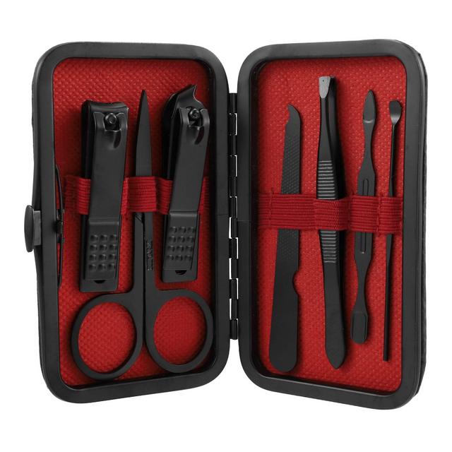 Unique Bargains Travel Stainless Steel Professional Manicure Set Black 1 Set