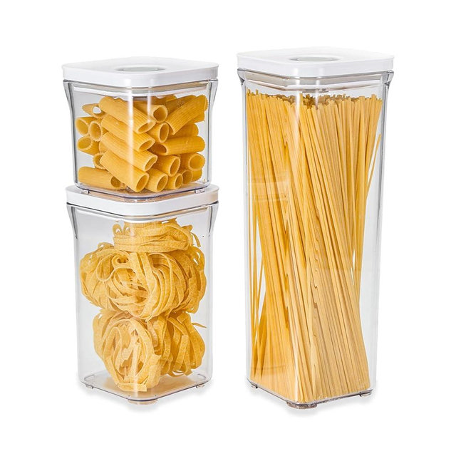 VAKUEN Premium Airtight Food Storage Containers, Square-S 3PC-SET, Smart One-Click Seal Lid, No Hinges, 100% Leak Proof, BPA-FREE, Dishwasher, Freezer & Microwave Safe