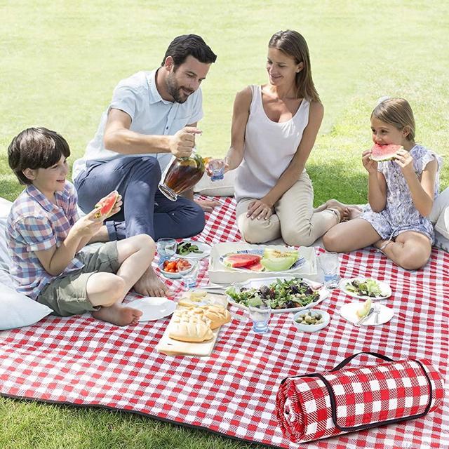 ZAZE Picnic Blanket Extra Large Waterproof, 80''x80''Checkered Picnic Blankets Beach, Outdoor, Camping on Grass (Red and White)