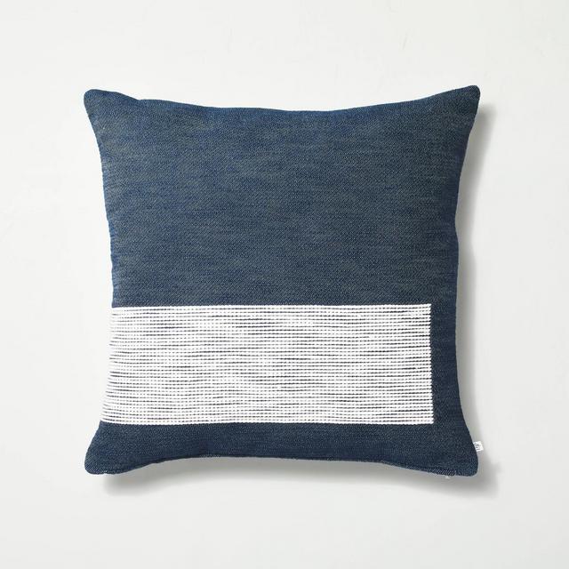 24" x 24" Blocked Stripe Throw Pillow with Zipper Navy Blue - Hearth & Hand™ with Magnolia