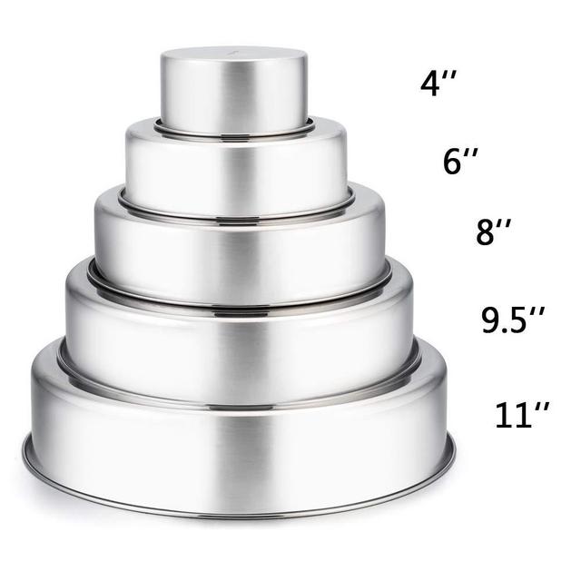 TeamFar Cake Pan, 4’’ - 6’’ - 8’’ - 9½’’ - 11’’, Stainless Steel Round Baking Tier Cake Pans Set, Healthy & Heavy Duty, Mirror Finish & Dishwasher Safe - 5 Pack