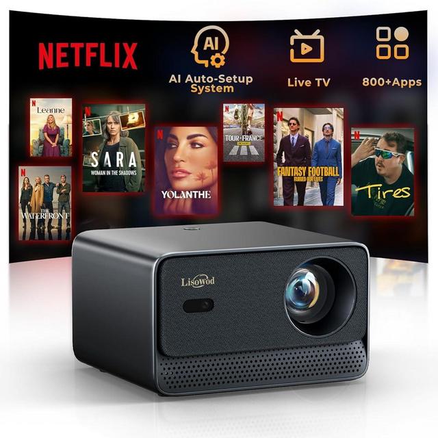 Projector with WiFi and Bluetooth, Mini-Projector: [NetflixCertified & AI Auto-Setup System & Live TV& 1000ANSI & 800+Built-inApps &Browser],Lisowod L03Pro 1080P Smart Portable-Outdoor-Movie Projector