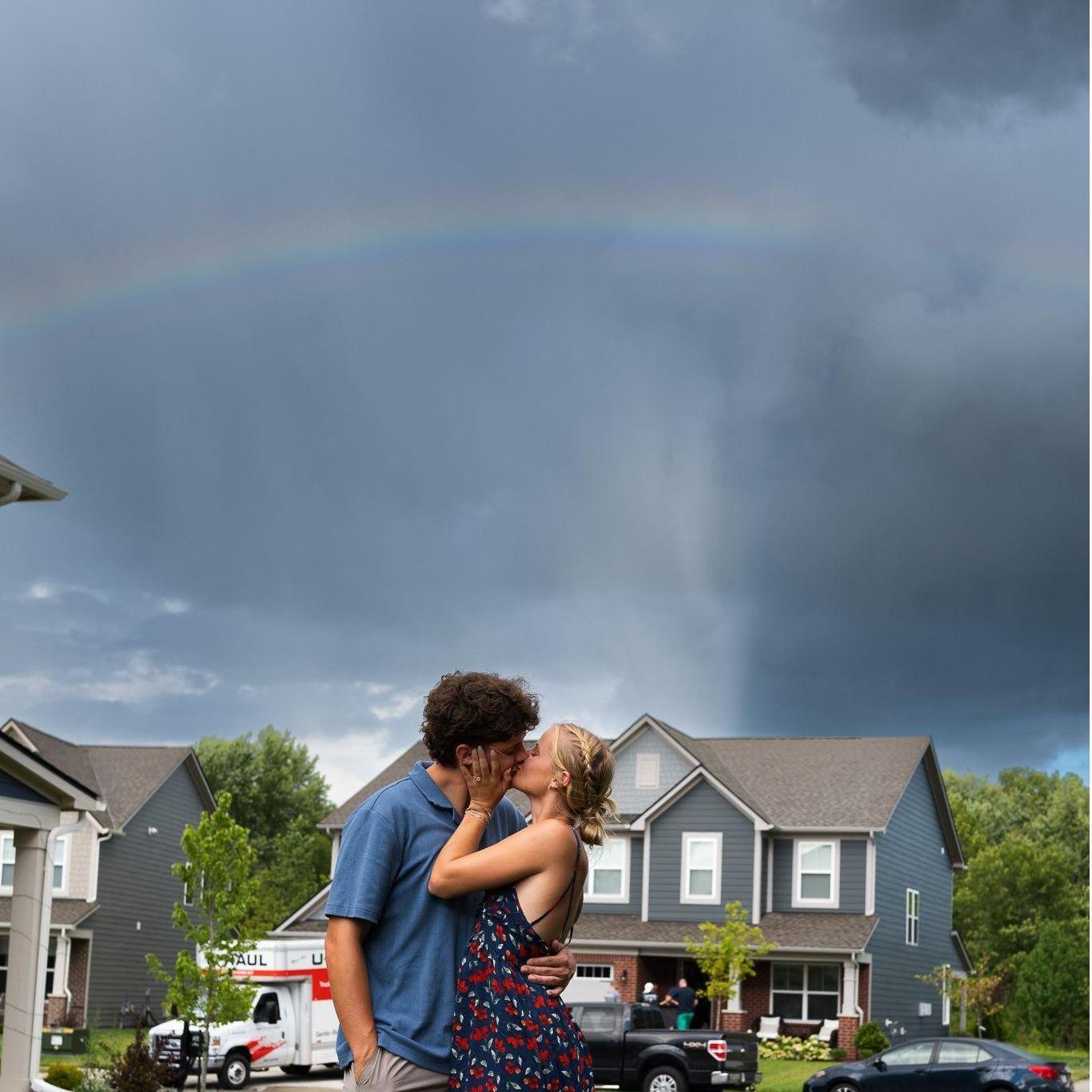 The day we started dating we were admiring a rainbow. After getting engaged, another rainbow showed up!