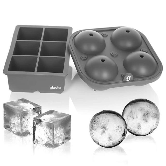 glacio Ice Cube Molds - 2 inch Big Cubes & 2.5 inches Large Sphere Ice Mold Set - Charcoal