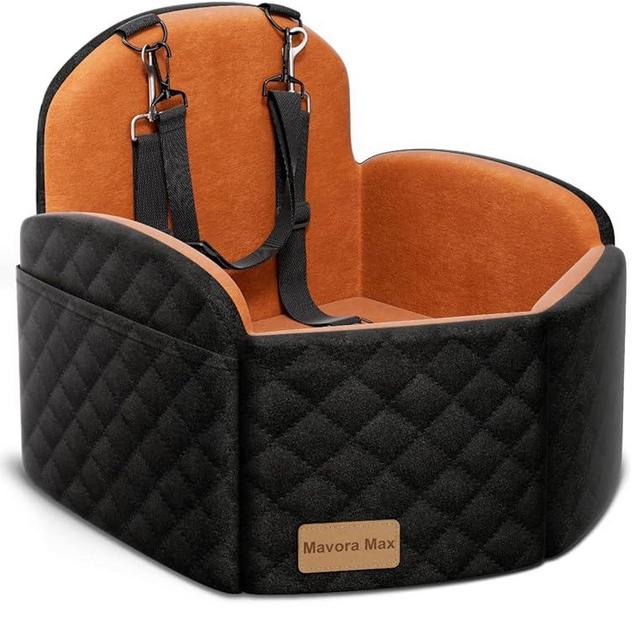 Mavora Max Dog Car Seat for Small/Medium Dogs, Elevated Dog Booster Seat Memory Foam Puppy Car Seat with Washable Cover, Travel Safety Pet Seat for Car with Storage Pockets Up to 35 lbs (Black/Brown)