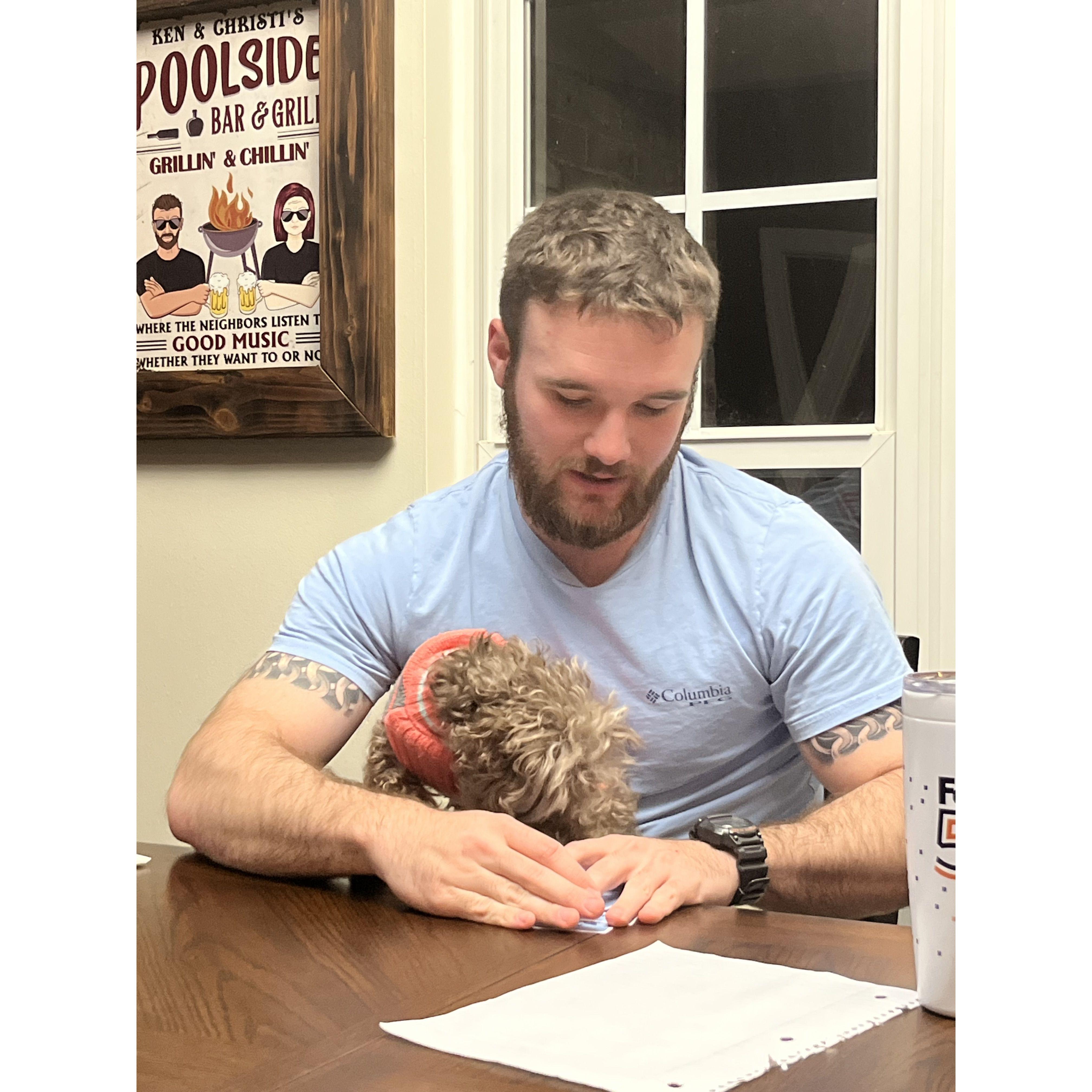 Our first Christmas and Bailey realizing Coco loves to play cards...