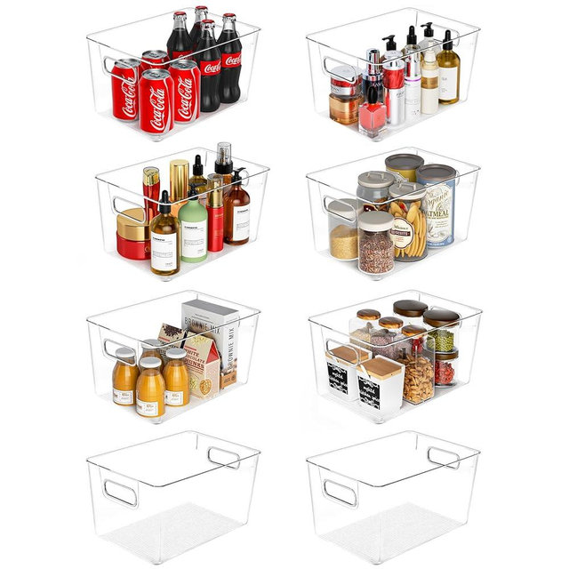 SKTKSE Clear Plastic Storage Bins 8 Pack - Pantry Organizers and Storage, Fridge Organizer for Kitchen, Cabinet, Freezer, Bathroom, Clost, Home Organization