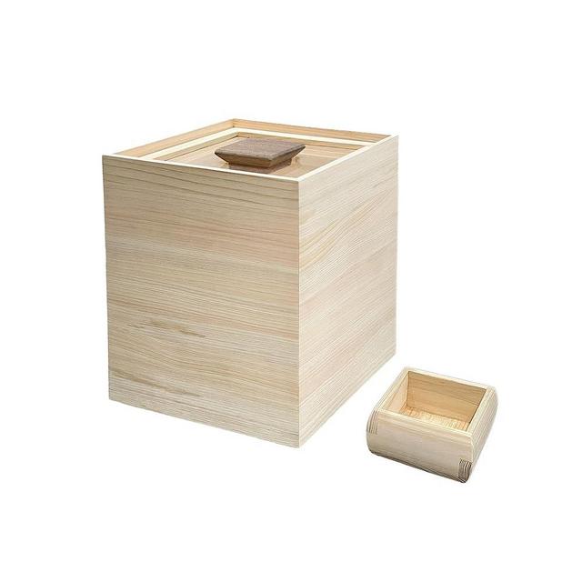 ELEMNTS Wooden Rice Storage Container with Lid and Measuring Cup, 13lbs (5.8kg) - Grains, Beans and Dry Food