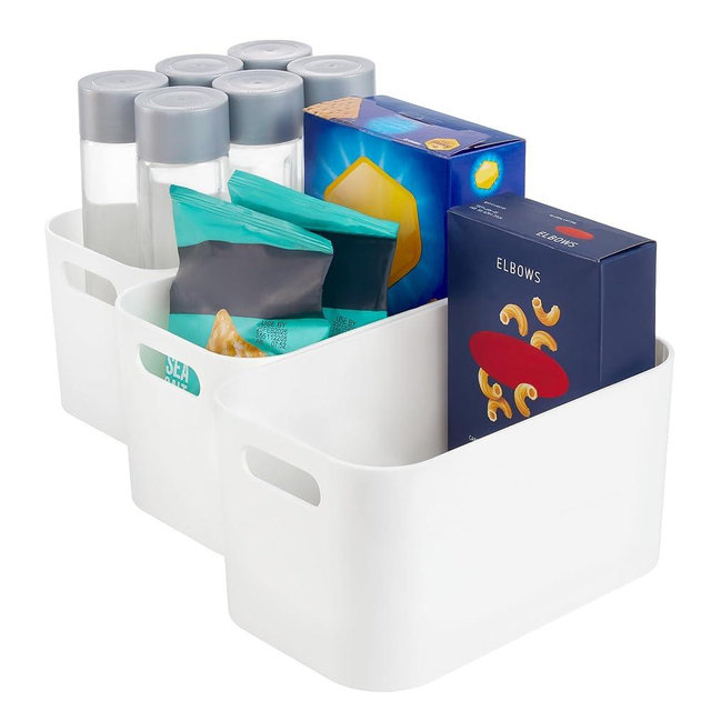 STORi Plastic Storage Bins, Set of 3 White Organizers, Pantry Storage Containers, Home Organization Must Haves for Kitchen, Laundry, Office, Closet, 10" x 6" Made in USA